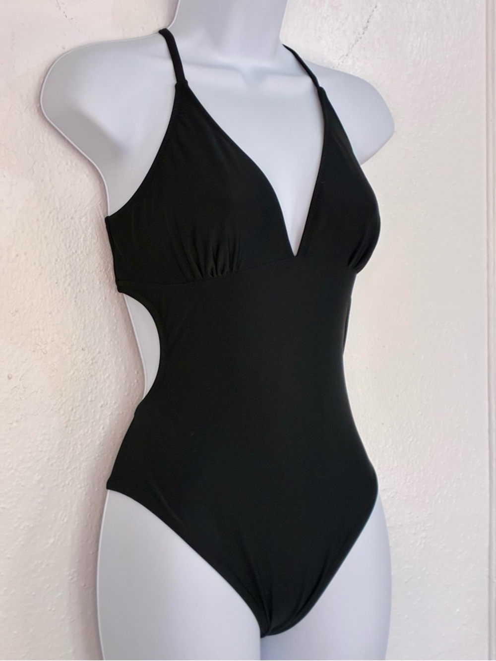 Sexy Black Deep V One-Piece Swimsuit Sz.M